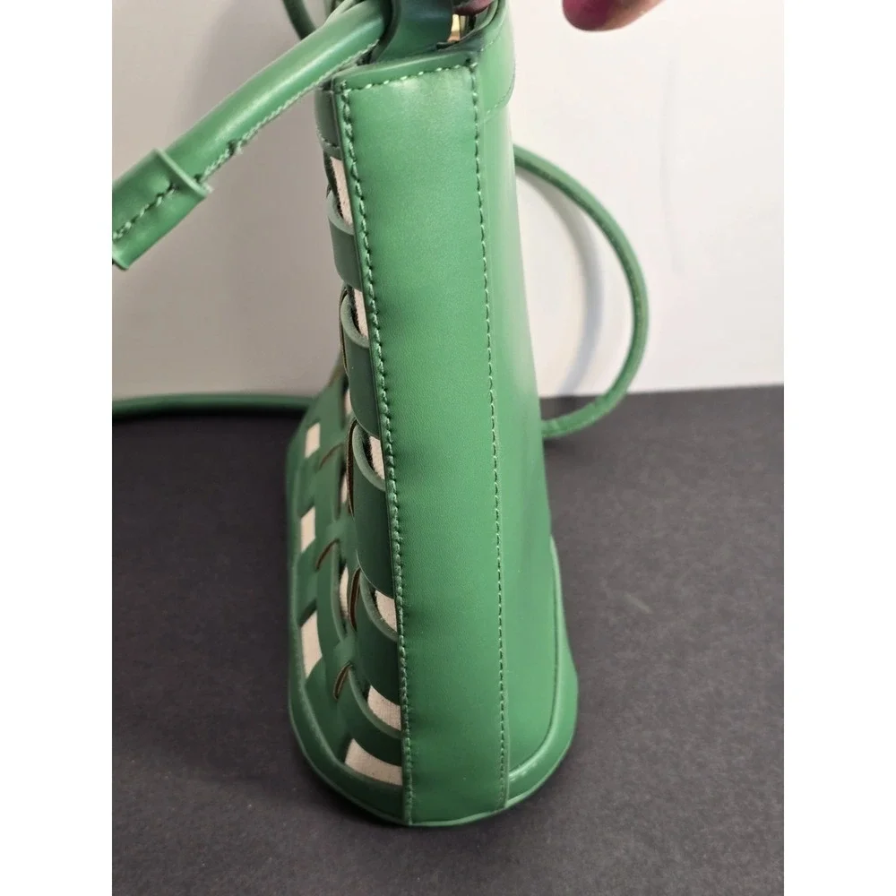 A New Day Kelly Green Bucket Style Purse Woven Over‎ Linen Handbag NWOT NEW